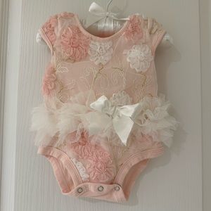 Popatu | Infant's Elegant Embroidered Ruffle Tutu Bodysuit | 3-6M